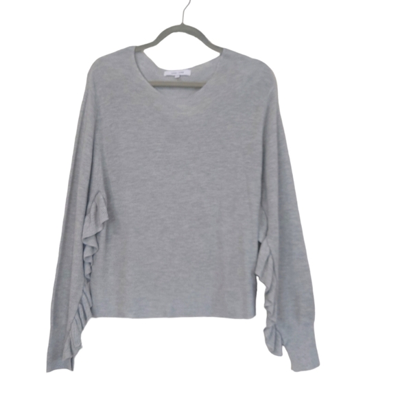 John + Jenn Ruffle Sleeves Knit Pullover Sweater In Gray Size M Scoop Neck - Picture 1 of 13